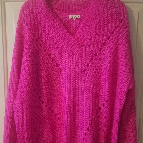 Main Strip Hot Pink V-Neck Sweater - Picture 1 of 4